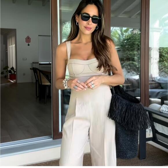 ZARA CONTRAST TOPSTITCHING CORSET LINEN BLEND JUMPSUIT - Picture 9 of 14